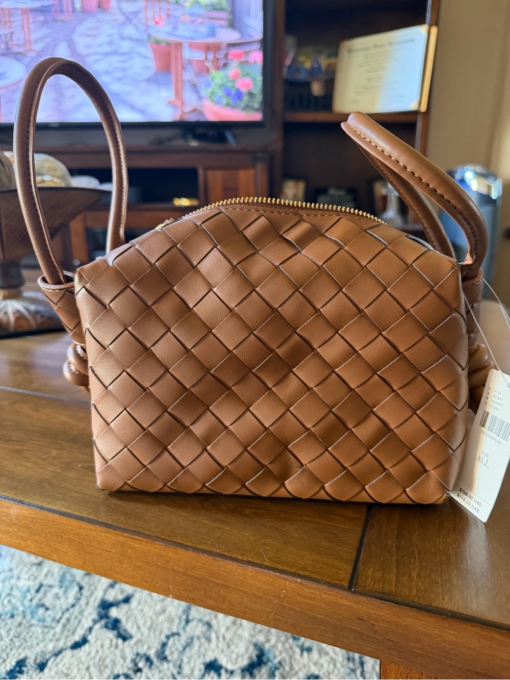 Anthropologie Woven Crossbody in Cognac Brown
